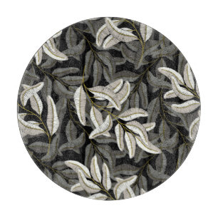 Embroidered branches: black-white print. cutting board