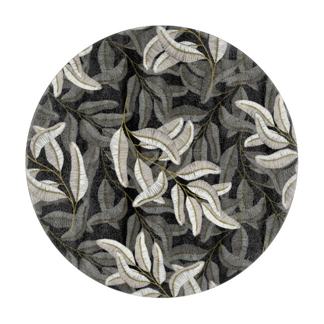 Embroidered branches: black-white print. cutting board (Front)