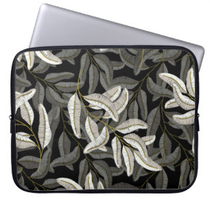Embroidered branches: black-white print. laptop sleeve