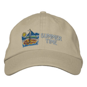 Embroidered Cap Summer Time Words and Boat