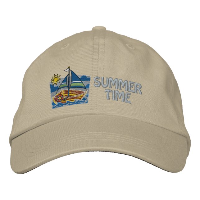Embroidered Cap Summer Time Words and Boat  (Front)