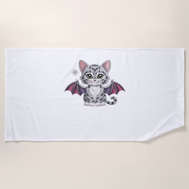 embroidered cat bat Classic T-Shirt Beach Towel (Front)