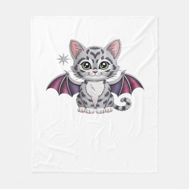 embroidered cat bat Classic T-Shirt Fleece Blanket (Front)