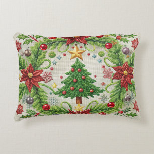 Embroidered Christmas Throw Pillow Festive Holiday