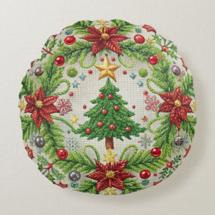 Embroidered Christmas Throw Pillow Festive Holiday