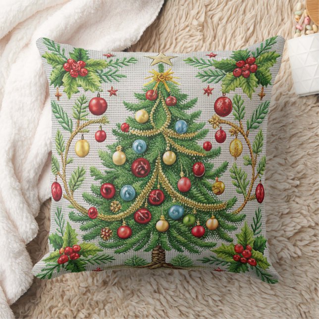 Embroidered Christmas Throw Pillow  Festive Holidy (Blanket)