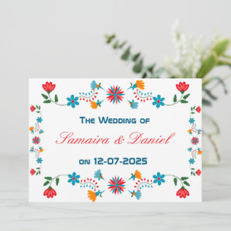 Embroidered Colourful Floral Design Wedding Invitation