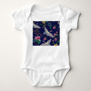 Embroidered cranes and flowers, vintage seamless p baby bodysuit