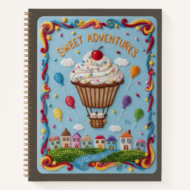 Embroidered Cupcake Balloon & Candy Village Notebook (Front)