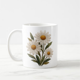 Embroidered Daisy Bloom Coffee Mug