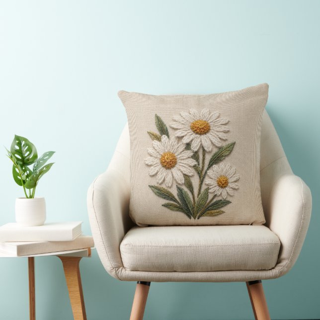Embroidered Daisy Bloom Cushion (Chair)