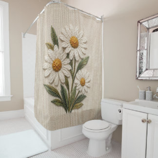 Embroidered Daisy Bloom Shower Curtain