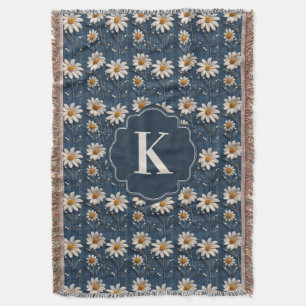 Embroidered Daisy Denim Blanket   Monogram