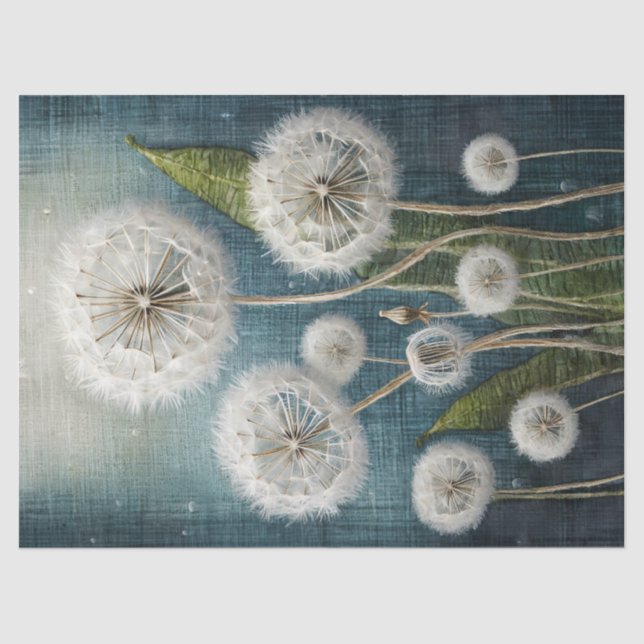 Embroidered Dandelions on Denim, Puffy & Magical  Tissue Paper (Front)
