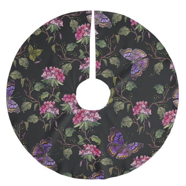 Embroidered Datura Flowers: Botanical Art Brushed Polyester Tree Skirt (Front)