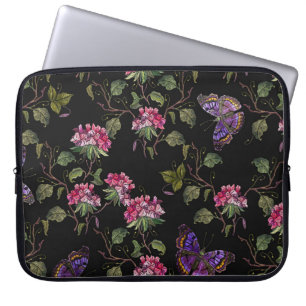 Embroidered Datura Flowers: Botanical Art Laptop Sleeve