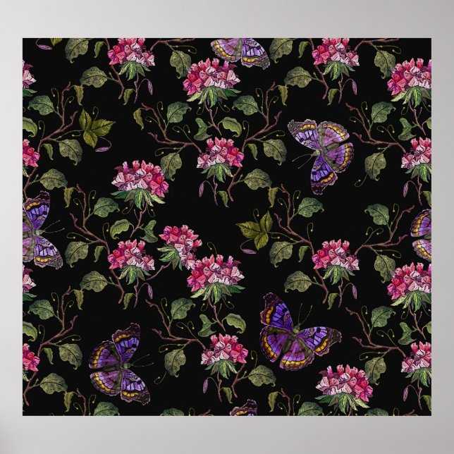 Embroidered Datura Flowers: Botanical Art Poster (Front)