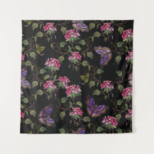Embroidered Datura Flowers: Botanical Art Tapestry