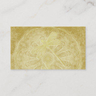 Embroidered dragonflies on gold mandala business card