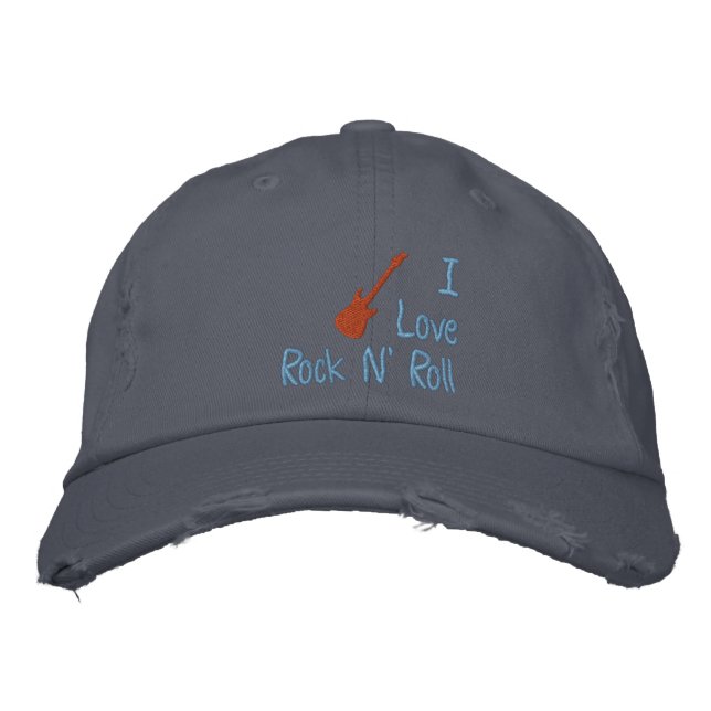 Embroidered Electric Guitar Distressed Hat (Front)