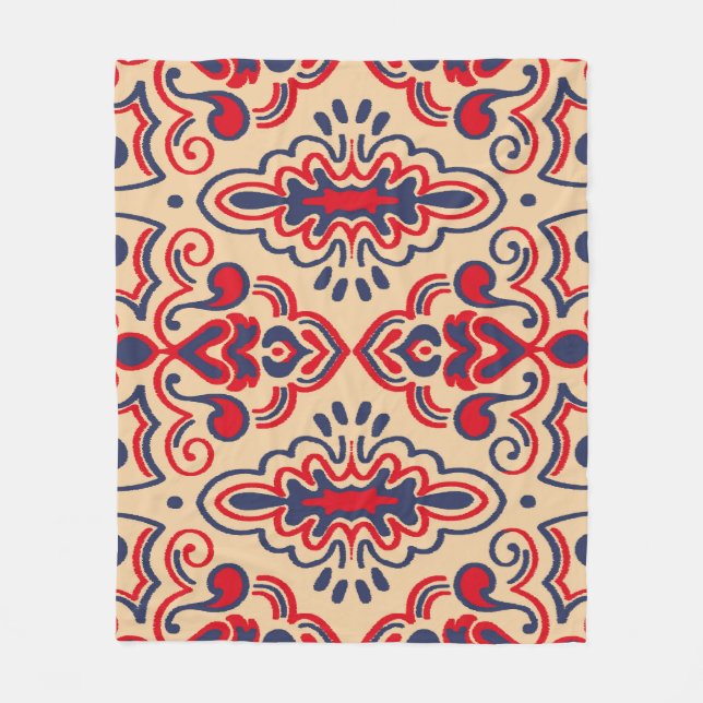 Embroidered Elegance: Ikat Fabric Pattern Fleece Blanket (Front)