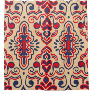 Embroidered Elegance: Ikat Fabric Pattern Shower Curtain