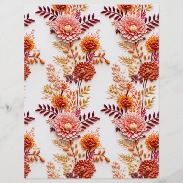 embroidered fall flowers pattern scrapbook paper (Front)
