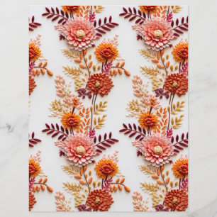 embroidered fall flowers pattern scrapbook paper