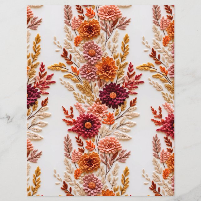 embroidered fall flowers pattern scrapbook paper (Front)