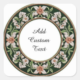 Embroidered Floral Circular Frame Square Sticker