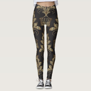 Embroidered Floral Damask: Royal Seamless. Leggings