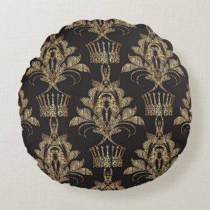 Embroidered Floral Damask: Royal Seamless. Round Cushion