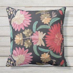Embroidered floral design outdoor cushion