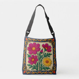 Embroidered Floral Folk Art Crossbody Bag