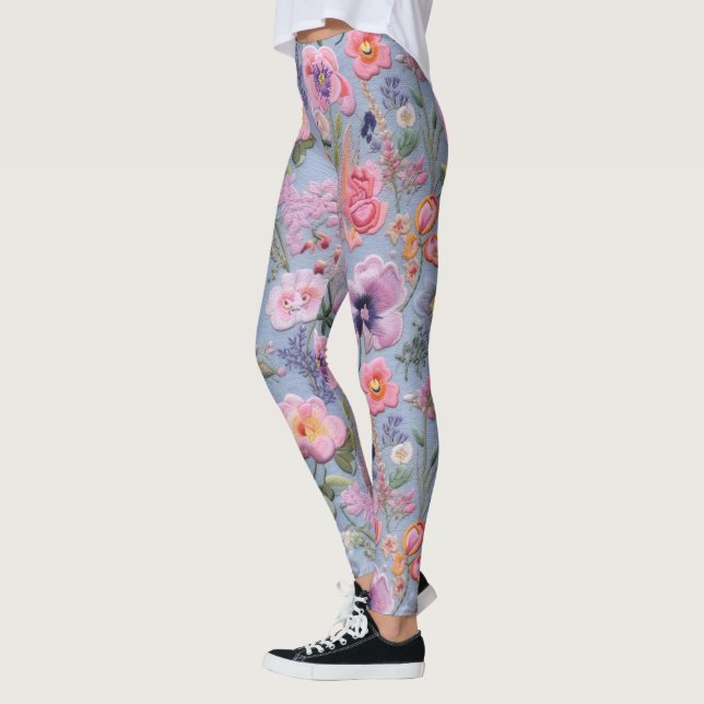 Embroidered Floral Seamless Pattern Leggings (Left)