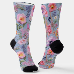 Embroidered Floral Seamless Pattern Socks