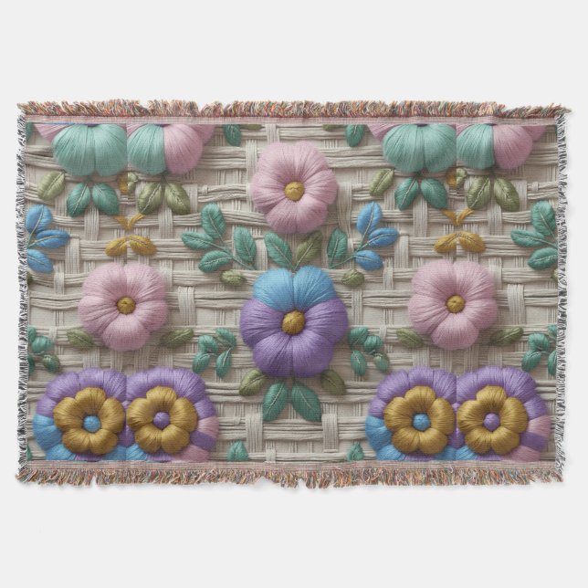Embroidered Floral Style | Plush & Cosy Throw Blanket (Front)