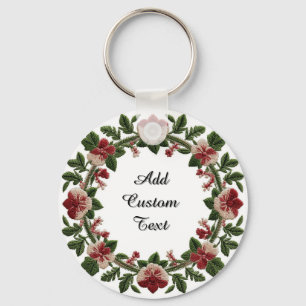 Embroidered Floral Wreath Border Key Ring