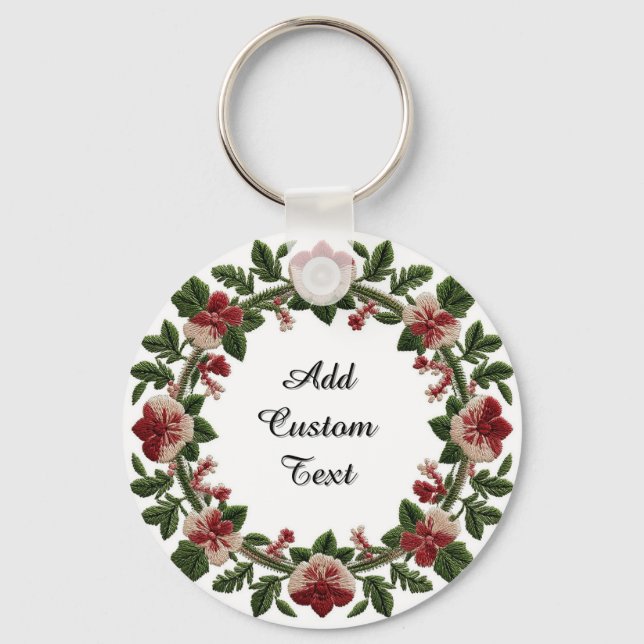 Embroidered Floral Wreath Border Key Ring (Front)