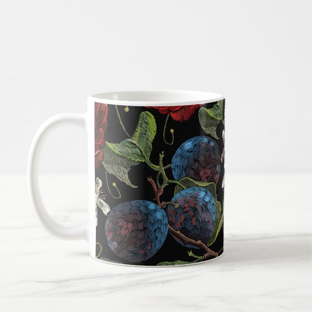 Embroidered Florals: Renaissance Seamless Pattern Coffee Mug (Left)