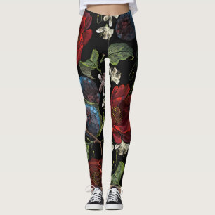 Embroidered Florals: Renaissance Seamless Pattern Leggings