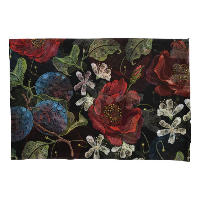 Embroidered Florals: Renaissance Seamless Pattern Pillowcase (Front)