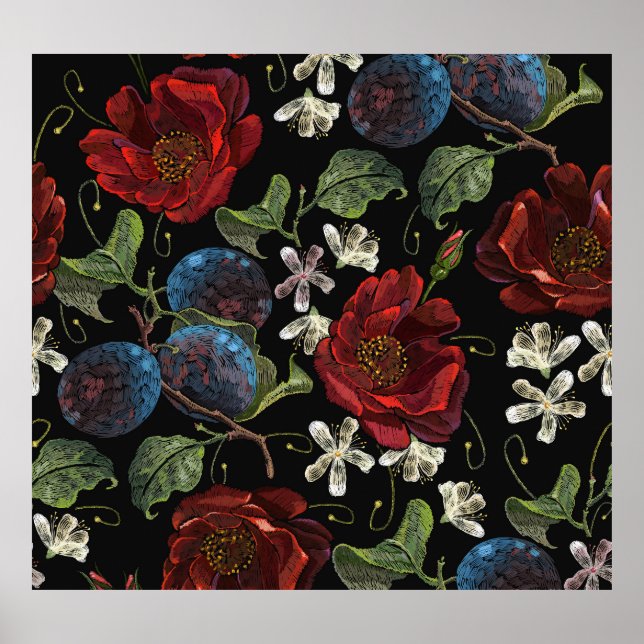 Embroidered Florals: Renaissance Seamless Pattern Poster (Front)