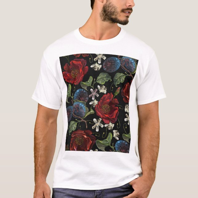 Embroidered Florals: Renaissance Seamless Pattern T-Shirt (Front)
