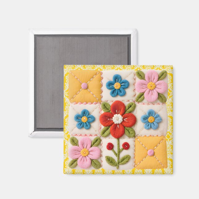 Embroidered Flower Quilt Block Magnet (Front/Back)
