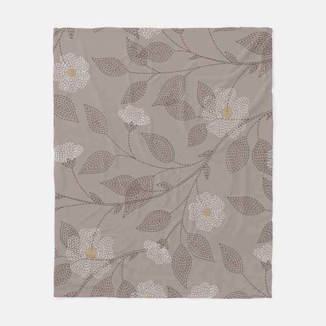 Embroidered flowers and leaves, seamless design. fleece blanket (Front)