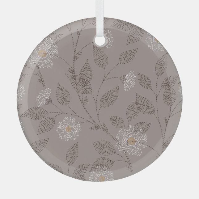 Embroidered flowers and leaves, seamless design. glass tree decoration (Front)