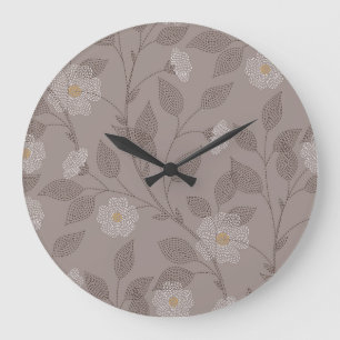 Embroidered flowers and leaves, seamless design. large clock