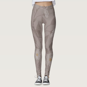 Embroidered flowers and leaves, seamless design. leggings