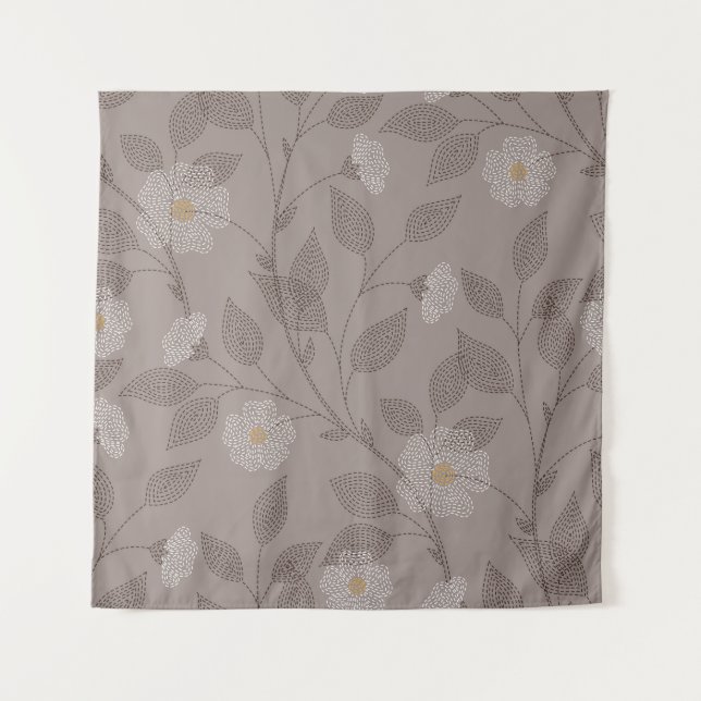 Embroidered flowers and leaves, seamless design. tapestry (Front)